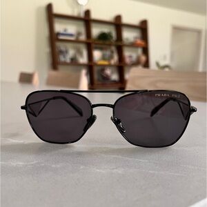 Prada Logo Steel Aviator Glasses